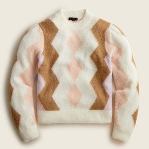 NWT -L- J.Crew Diamond-checked cropped crewneck sweater - Palest Peach White